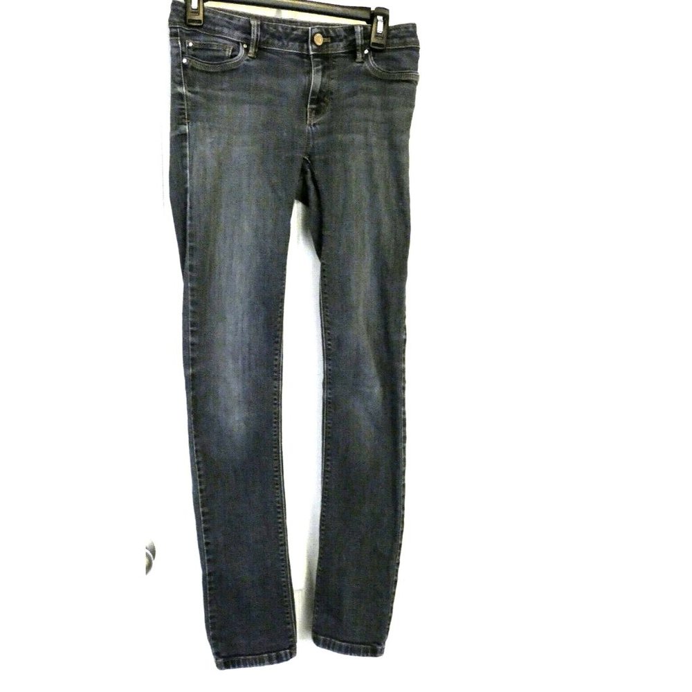 Distressed Denim Blue Jean Rhinestones White House Black Market Slim Leg Size 0R